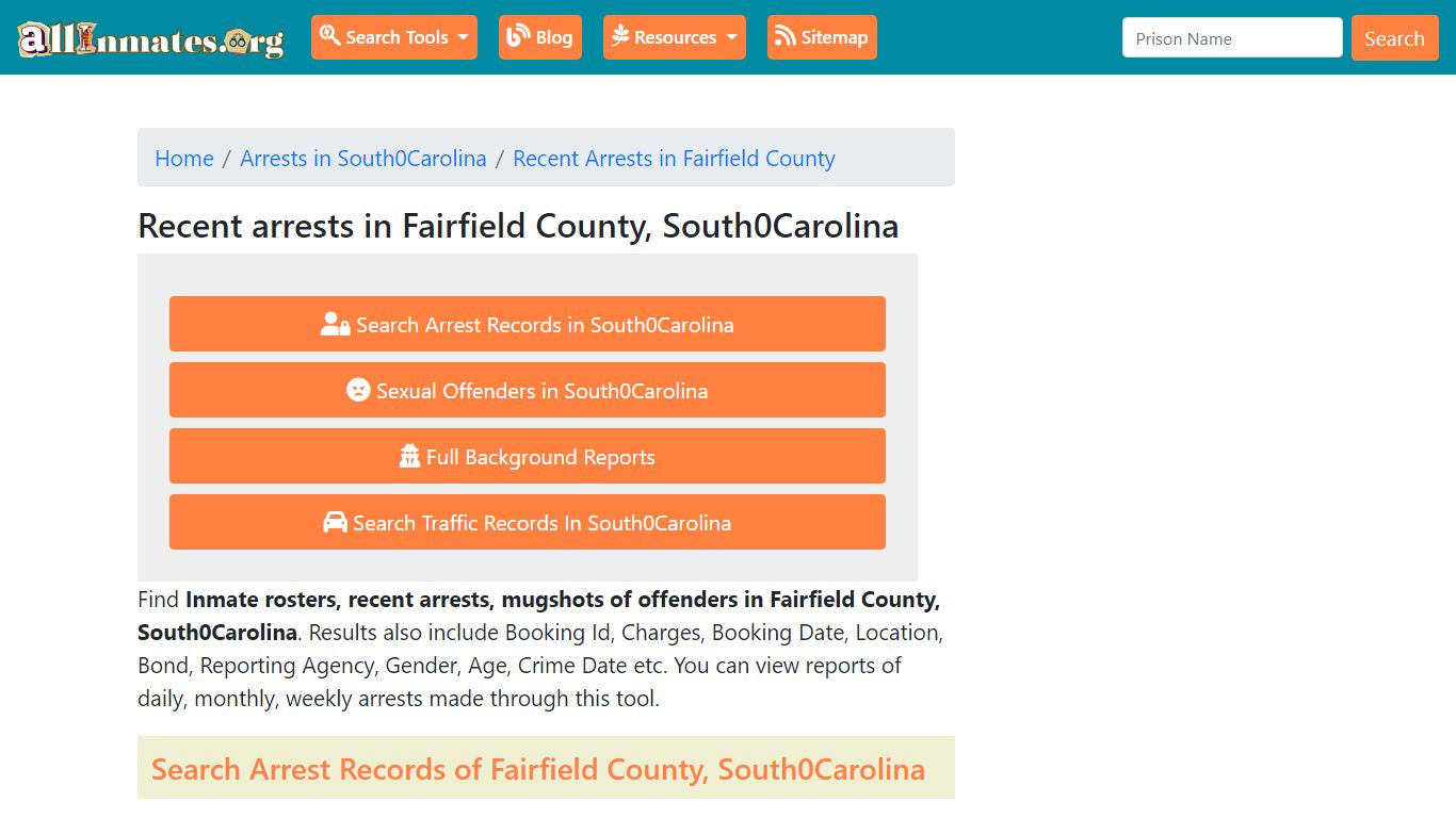 Recent arrests in Fairfield County, South Carolina