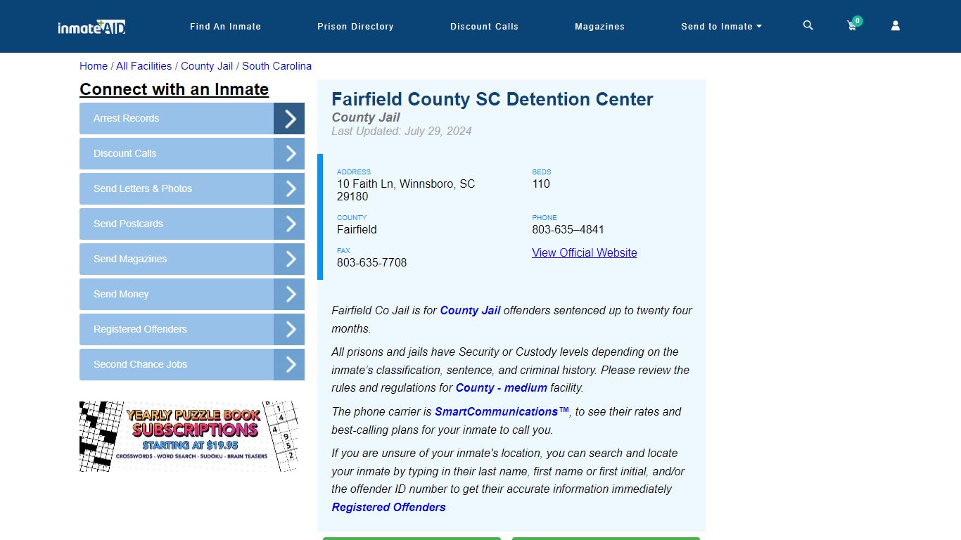 Fairfield County SC Detention Center - Inmate Locator